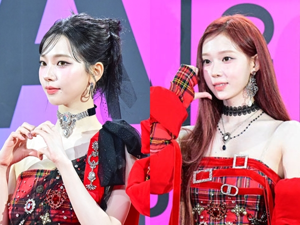 【写真】「これぞアイドル！」aespa・カリナ＆ウィンター、美デコルテ露わな赤チェック衣装に絶賛の声