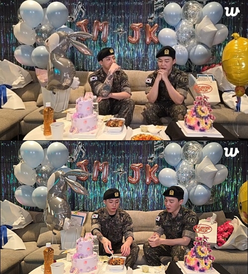 ライブ配信を行うJUNG KOOK(左)とJIMIN