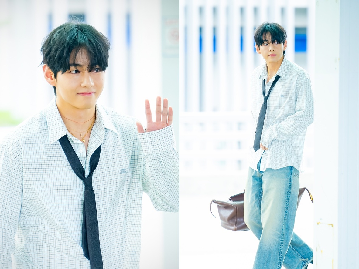 BTS・Vの「ダンディな空港ファッション」が話題、パリへ出国【PHOTO】